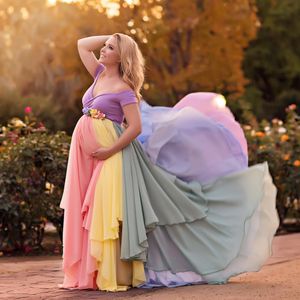 Красочные шифоновые беременные платья для фотосессии с короткими рукавами Беременное платье с плеча на заказ Maxi платье