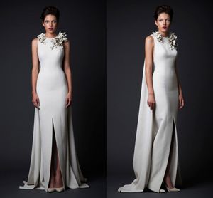 Krikor Jabotian Abiti da sera avorio Abiti Paolo Sebastian Abiti da cerimonia con volant su misura Guaina Gioiello Abito da festa lungo con spacco alto