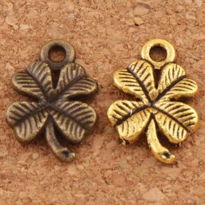 Şanslı Yonca Charms Kolye Takı DIY 200 adet / grup Antik Gümüş / Altın / Bronz L318 15.3x10.2mm Bulguları