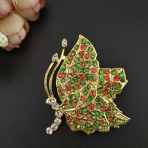 100pcs/ 50mm vintage kelebek broş pim altın ton yeşil kırmızı rhinestone kristal iinsect hayvan broşları kadınlar için