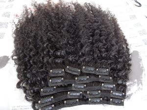 16-дюймовый бразильский человеческий Remy Virgin Clip Ins Увлажнение волос натуральный черный цвет двойной обращается уток afro abky curl weaves для модных женщин