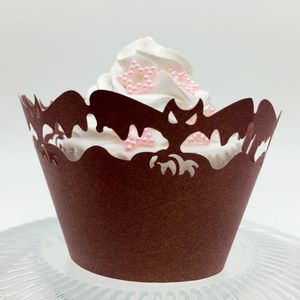decorazioni di halloween involucro di cupcake pipistrello tagliato al laser decorazioni di cupcake all'ingrosso per la festa di halloween, decorazione di torte di cupcake