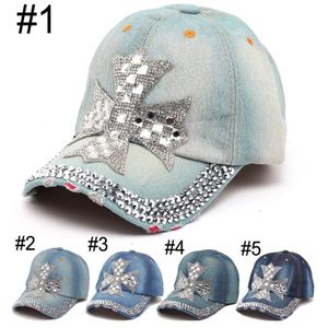 DHL Mulheres Denim Chapéu de Sol Designer de Moda de Verão Cruz Rhinestone Esporte Chapéus Chapéu Esporte Ao Ar Livre Chapéus de Beisebol Caps para Lady Homens Acessórios