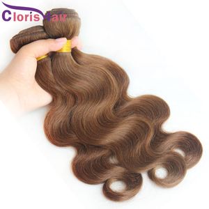 Продажа зазора Смешанная 3 штуки тела волна малазийская девственная плетение волос #4 темно -коричневая волнистая натуральная утка