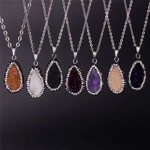 6 Farben erhältlich Neueste Druzy Amethyst Perlen Halskette Oval Blau Champagner Lila Weiß Weinrot Druzy Pave Zirkon Kristall Edelstein Halskette