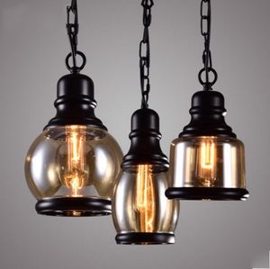 Loft Pendant Light Industrial Style Glass Pendant Lamps Bar Restaurant Light Retro Lamparas Colgantes Black and Amer Luminaire