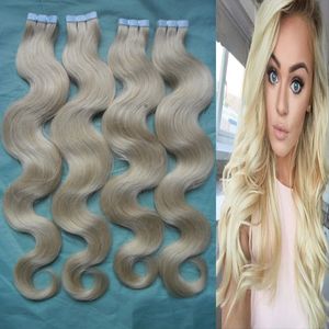 80pcs/pack Tape In Human Hair Extensions 200g body wave Virgin Remy Hair Skin Wefts Hair US Tape 613 Bleach Blonde Available