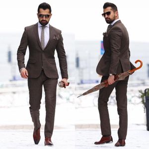 İki Adet Olgun Erkekler Takım Elbise Artı Boyutu Damat Smokin Giymek Ucuz Kahverengi Erkek Düğün Suit Custom Made