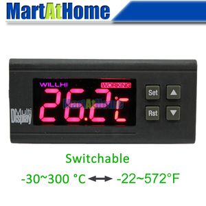 WH7016J+ Switchable -30~300 C -22~572 F Digital Temperature Controller Electronic Thermostat w/ Alarmer+Probe 12/24/110/220V