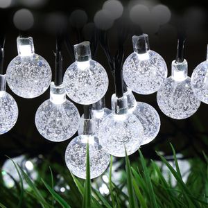 Solar String Lights 20ft 30 LED White Crystal Ball Waterproof Outdoor Powered Globe Fairy