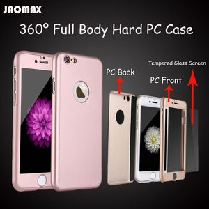 Luxo rose gold à prova de choque 360 ​​deagree corpo inteiro rígido pc case para iphone 6 6s 7 telefone capa com protetor de tela de vidro temperado