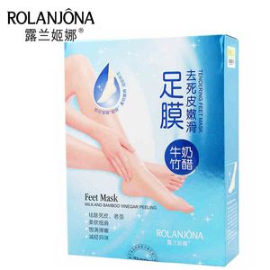 Rolanjona ayak maske ayak tedavisi süt ve bambu sirke peeling ihale maskeleri makyaj güzellik araçları ücretsiz gemi 10 paketler
