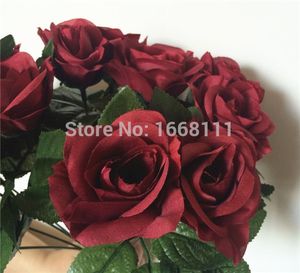 80pcs Burgundy Gül Çiçeği Kırmızı 30cm Şarap Renkleri Düğün Centerpieces için Gelin Buket Yapay Dekoratif Çiçekler