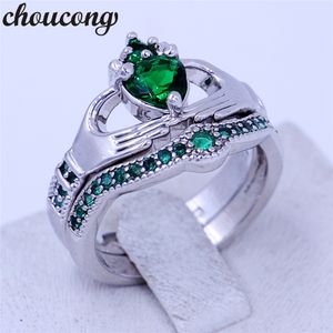 Choucong 4 renkler Birthstone çift claddagh yüzük 5A zirkon cz Beyaz Altın Dolu Düğün Band Gelin setleri yüzük kadınlar erkekler için