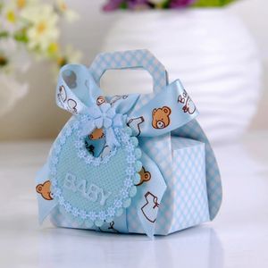 Ayı şekli diy kağıt düğün hediyesi vaftiz bebek duş partisi lehine kutular bib etiketleri ile şeker kutusu ribbons12pcs