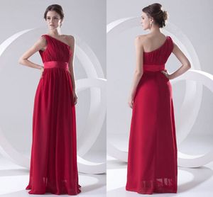 Фактические картинки темно-красные дешевые шифон невесты платье одно плечо душевное почетное свадьба гостевые платья дешевый длинный ZPT205