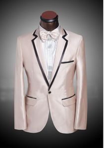 Yüksek Kaliteli Şampanya Damat Smokin Groomsmen Blazer Çentik Yaka Bir Düğme Erkekler Iş Örgün Parti Balo Suit (Ceket + Pantolon + Yaylar Kravat) 248