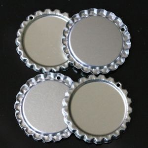 El Sanatları Için 33 * 33mm Yuvarlak Düz Bottlecaps Saç Yaylar Kolye Takı Ile DIY Düzleştirilmiş Şişe Kapakları Kolye Delik Gümüş