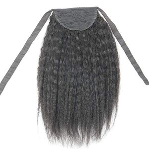 Грубый яки кудрявый хвостик прямо Hairpiece связывает ribbob обтекать итальянский яки человеческих волос конского хвоста 14inch 120g