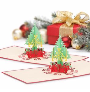Buon Natale Carte regalo 3D Xmas Tree Laser Pop Up Tipo pieghevole Biglietto di auguri per Navidad Natal Capodanno Bomboniere Carte