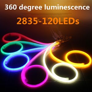 Ulight1688 360 Derece Yuvarlak LED Neon Şerit 220 V 240 V Esnek Neon Işık Su Geçirmez 120 leds / m Yuvarlak İki Telli Açık Işık