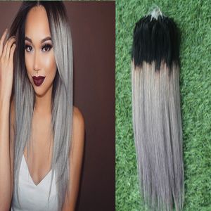 Micro Link Hair Extensions Human T1B grey micro loop silver ombre human hair extensions 100g silver micro bead extensions