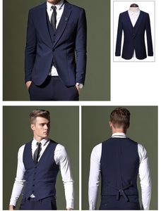 Popüler Damat Smokin Groomsmen Lacivert Havalandırma Slim Fit Takım Elbise İyi Adam Suit Düğün / erkek Takım Elbise Damat (Ceket + Pantolon + Yelek + Kravat) NO: 41
