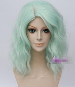 40 cm Nane Yeşil Lolita Kıvırcık Kadın Parti Saç Cosplay Peruk Isıya Dayanıklı + Kap