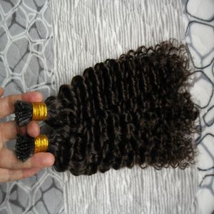 Brezilyalı Derin kıvırcık bakire saç Ben İpucu İnsan Saç Uzatma 100g 1g / Strand 100% Makine Yapımı Remy İnsan Saç Uzantıları Kapsül Keratin