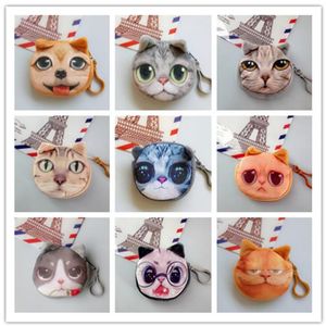 3D Baskı Kedi Köpek Yüz Çanta Karikatür Çanta Peluş Mini Sikke Çantalar Cüzdan Fermuar Anahtar Kulaklık Tutucu Çanta