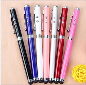 4 in 1 Lazer Pointer LED Torch Dokunmatik Ekran Stylus Tükenmez Kalem Evrensel akıllı telefon için İşlevli yazma kalemler