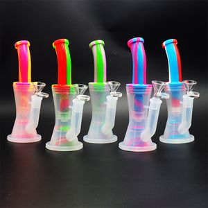 Silikon Bong Sigara Nargile Su Borusu 8.3 '' Çift Filtre Oil Teçhizat Taşınabilir Süper Temizle Tütün Pipestem Nargile Smoke Bongs 14mm Eklem