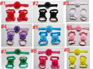 Kids Baby Solid Flower first walkers Sandals Barefoot Infant Girls Footwear for Babies Foot Accessories Headband Set