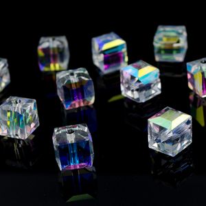 500 pçs / lote facetado Suqare cristal de vidro solto Spacer Beads encantos para fazer jóias 4 mm 6 mm 8 mm