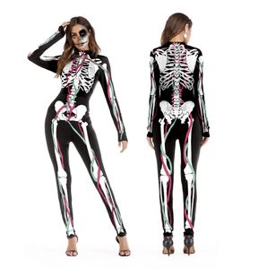 2018 neue Halloween Cosplay Anzüge für Frauen Menschliches Skelett Muster Kostüme Halloween Party Hautengen Gedruckt Langarm Body