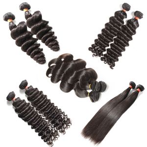 Miglior 10A Raw Virgin Human Hair Weave Brasiliano Peruviano Indiano Capelli malesi Onda del corpo Dritto Sciolto Profondo Riccio Onda d'acqua Bagnato e ondulato