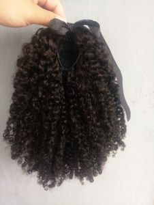 Sufaya Full Head Brasiliana Vergine umana Remy Kinky Curly Drawstring Estensioni dei capelli a coda di cavallo Natral Black Color 1b Color 150g un bundle