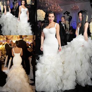 Prenses Beyaz Uzun Tren Gelinlik Sapanlar Seksi Mermaid Tül Dantelli Gelin Törenlerinde Fermuar Geri Ince Düğün Vestidos Custom Made