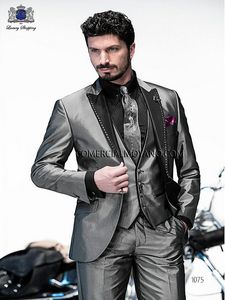 Yeni Tasarım 2018 Sabah Stil İyi Adam Tepe Yaka Mens 3 Parça Suit Parlak Düğün Smokin Damat Takım Elbise Erkekler Için (Ceket + Pantolon + Yelek)