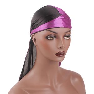 Ucuz Yeni Moda Erkekler Çift Renkli Satin Durags Bandanna Türban Peruklar Erkekler Silky Durag Durag Headwear Kafa Bandı Korsan Şapka Boy 6 Renk