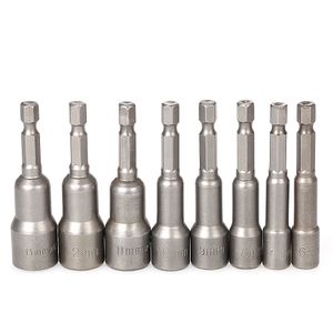 Freeshipping 8Pcs/lot 6-13mm Pneumatic Strong Power Magnetic Nut Driver Drill Bits Set 65mm 1/4" Hex Shank Metric Socket Wrench Screw