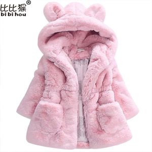 2017 Winter warm Baby Girls Waist Outerwear Children Faux Fur  ears Coat kids Jacket Christmas Snowsuit Outerwear child