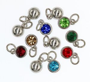 60PCS / cores lote de bling birthstone com salto aberto pedra de aniversário anel pendurar encantos pingente apto para DIY chaveiros anel chave jewelrys moda