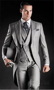 Высококачественные утренние пальто светло-серый жених смокинги пики пик отворотки жениха мужчины свадьба (куртка + брюки + жилет + галстук + керчи)