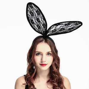 Çiçek Örgü Bunny Kulak Bandı Parti Siyah Tavşan Dantel Alice Band Saç Aksesuarları 3 Renk