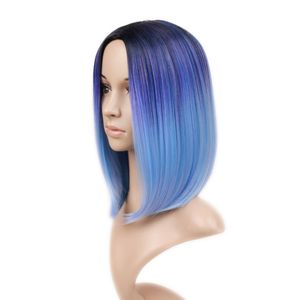 Perucas de cabelo sintético para mulheres negras ombre preto misturado azul roxo curto destaques bob peruca resistente ao calor cosplay ou festa