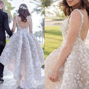 Lüks Boncuk Yüksek Düşük Gelinlik Modelleri Tam Aplike Boncuklu Backless Dantel Akşam elbise Glamorous Couture Parti Elbiseler Özel Durum Elbise