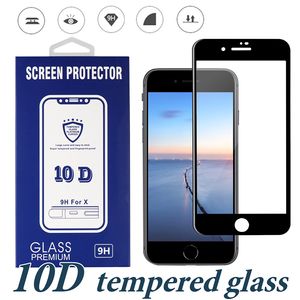 Protetor de tela de capa completa curva 10D para iPhone 14 13 12 11 Pro XS max xr 8 mais aresta a borda Proteção de vidro temperado com caixa