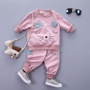 Yürümeye başlayan çocuk çocuklar kız bebek kıyafetleri kedi tişört üst pantolon 2pcs kıyafetler giyim seti spor takım elbise çocuk eşofman