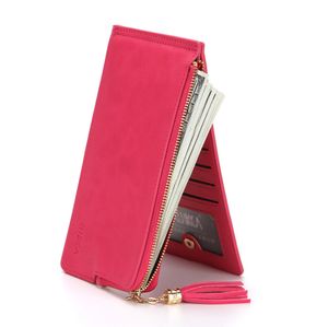 Bifold das mulheres PU de Couro Multi Titular do Cartão Carteira Com Espelho Cosmético e Borla Zipper Bolso Telefone Carteira de Embreagem Perfeito para o Presente